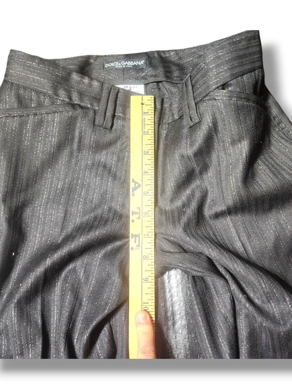 Dolce & Gabbana Dress Pants Metallic Silver Pinstripe Wide Leg Pants Y2K Vintage - Picture 10 of 15